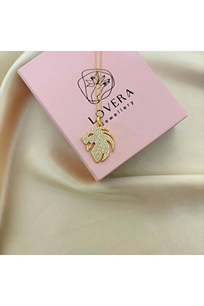 Lovera Jewellery 925 Ayar Gümüş Sertifikalı 14K Gold Renk Aslan Figürlü Kolye