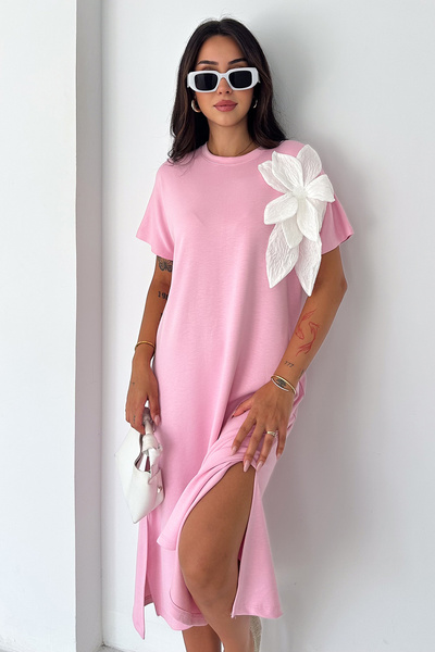 Noa&Noa 3D Floral Appliqué Midi Dress with Slit Detail