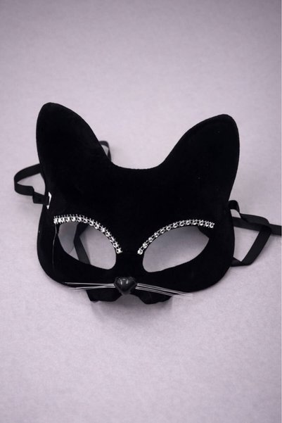 Partini Renklendir Siyah Taşlı Kedi Maske Halloween Cadılar Bayramı Parti Aksesuarı