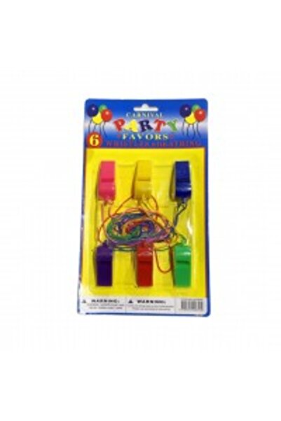 CARNIVAL 6pc Colorful Whistle Toys with Neck Strap, Kids Party Favors for Spo...
