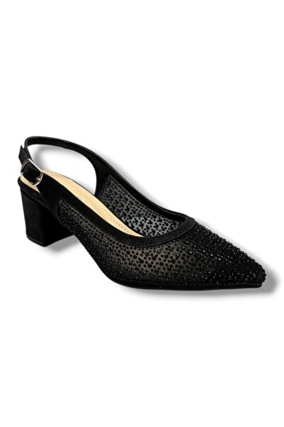 Cakgo Desire 356-26 Sequined, Satin, Mesh, Stoned, Square Heel Women's Shoes 6cm