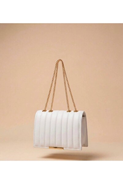 addy Striped Quilted Gold Chain Shoulder and Hand Bag