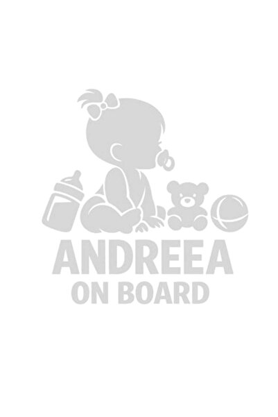 OEM Autocolant decorativ auto  "ANDREEA LA BORD ", 10cm, Alb