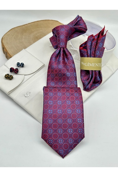 Gutiero Classic Tie with Red Patterned Handkerchief
