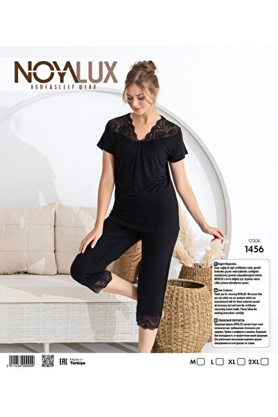 noyalux طقم بيجامة كابري نسائي من قماش الفيسكون مع تفاصيل من الدانتيل