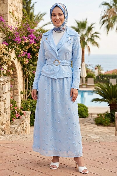 TOFİSA Kemerli Etekli İkili Takım Bebe Mavi - 28646-BEBE-MAVI