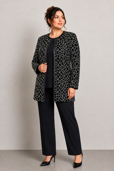 bihan store Women's Geometric Patterned Evening Dress Jacket and Black Blouse...