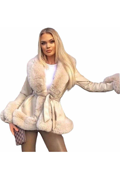 Woman's Fashion Κοντό γυναικείο γούνινο παλτό εκρού