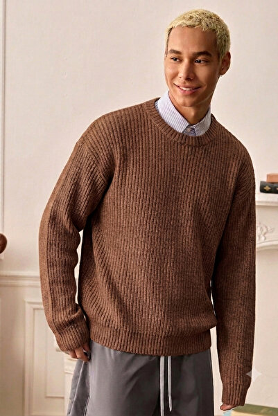 COOL TARZ Men's Crew Neck Ribbed Knit Acrylic Cotton Sweater