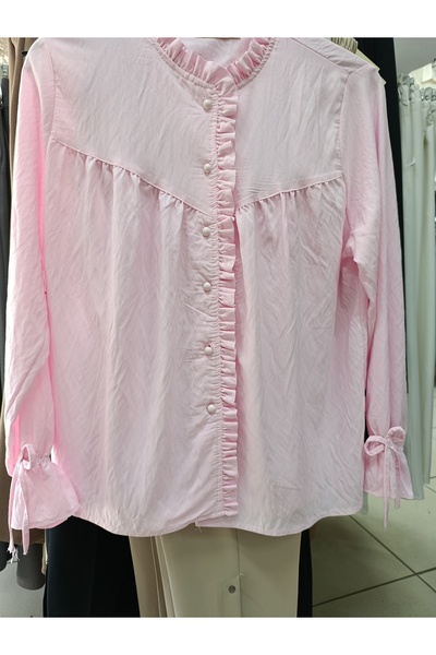 EmineButik Gömlek düğme detaylı kolu kurdele fırfırlı