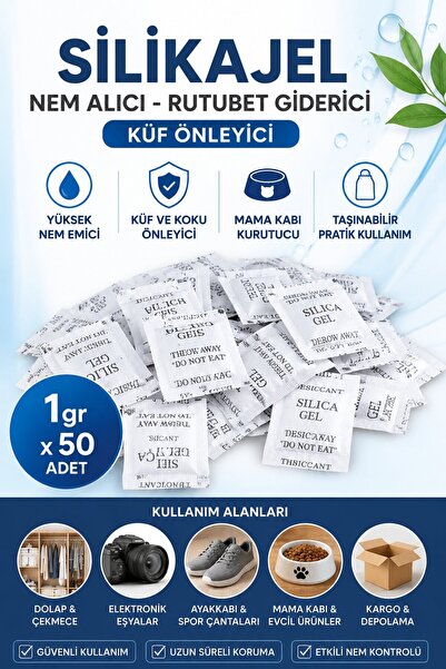 Genel Markalar 50 Adet 1 Gram Nem Alıcı Silikajel , Rutubet Giderici Küf Önle...
