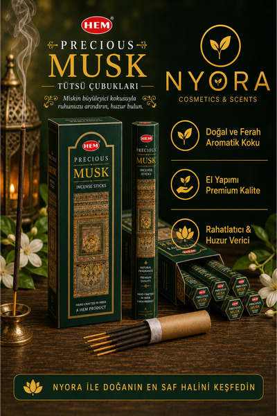 Hem Marka Musk Çubuk Tütsü 120 Adet 6 Paket ve Ahşap Tütsü Kayığı