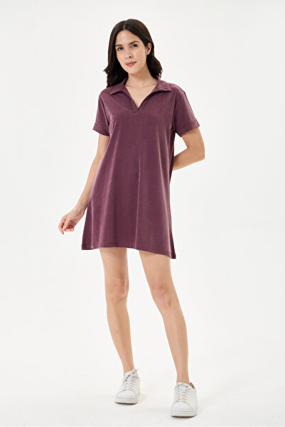 della moor Burgundy Polo Collar Regular Fit Lycra Short Modal Dress