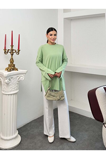 Hatun Atila Women's Crew Neck Double Layered Wide Cut Tunic with Side Slits 9...