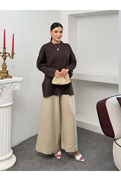 Hatun Atila Women's Crew Neck Double Layered Wide Cut Tunic with Side Slits 9...