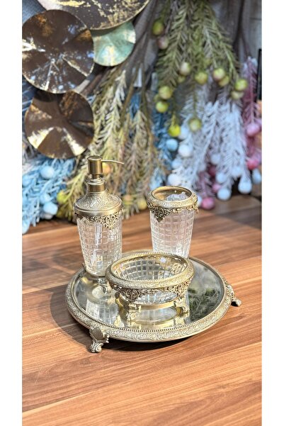 city gold Pirinç Cam Aynalı Gold Lavabo & Banyo Seti