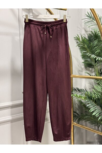 2K 25551 Elastic Waist, Stitched Cuffs Trousers Claret Red