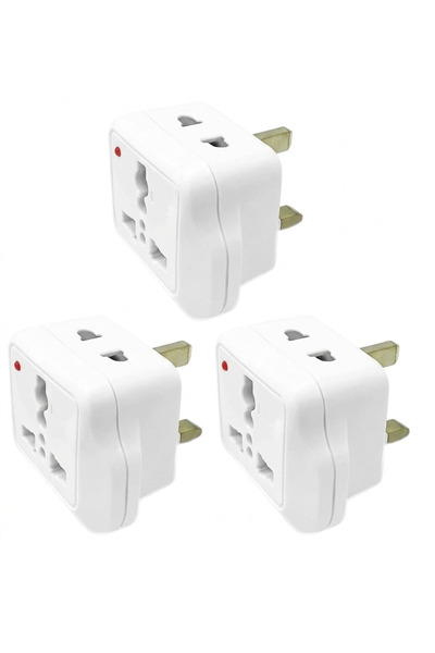 FWM Universal Travel Plug Adapter, UK to US/EU/AU, White, Pack of 3