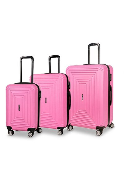 POLO&SKY Altuğ Model Pembe Renk 3'lü Abs Valiz Seti Kabin - Orta - Büyük