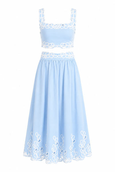 HAZELANNA Embroidered Blue Poplin Double Suit