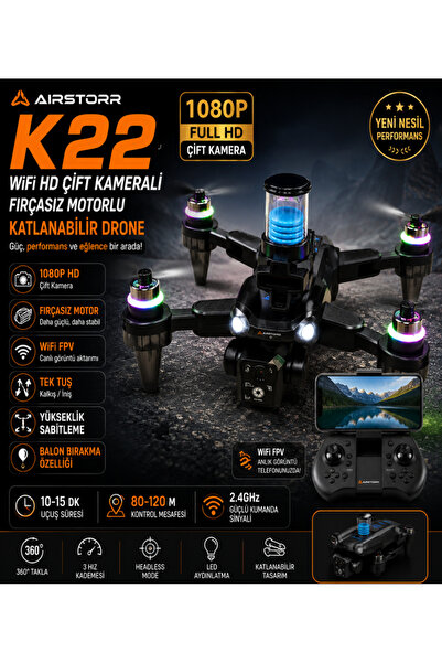 Aırstorr K22 Balon Atma Bırakma Özelliği WiFi 1080P HD Çift Kameralı Fırçasız...