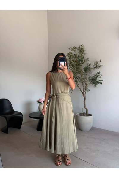 Bade Butik Khaki Tie-Dye Shawl Dress