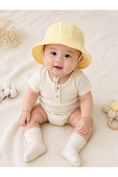 Minimissbaby Sarı 2Kat Müslin Unisex Bebek Çocuk Yazlık Şapka