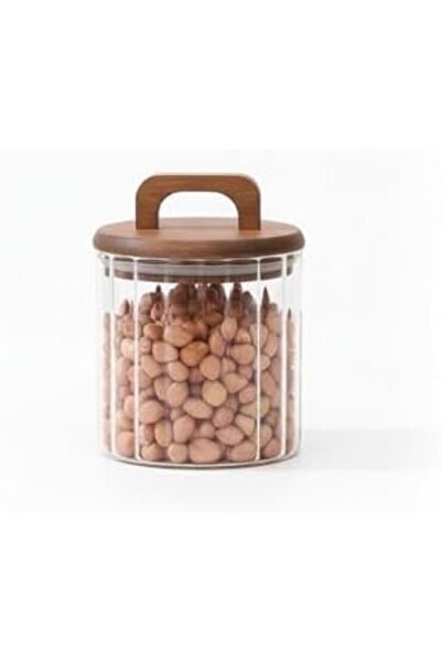 Yıldızan Ohbe Express Store Acacia Lid Striped Borosilicate Jar - Modern Food...
