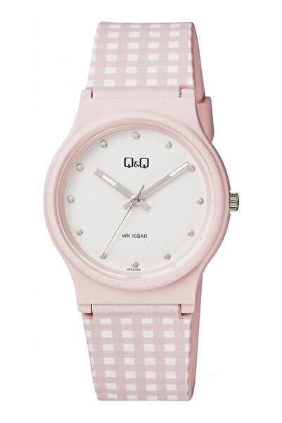 Q&Q Unisex Pembe Beyaz Ekose Desenli 10 Atm Su Geçirmez Silikon Kordonlu Kol ...