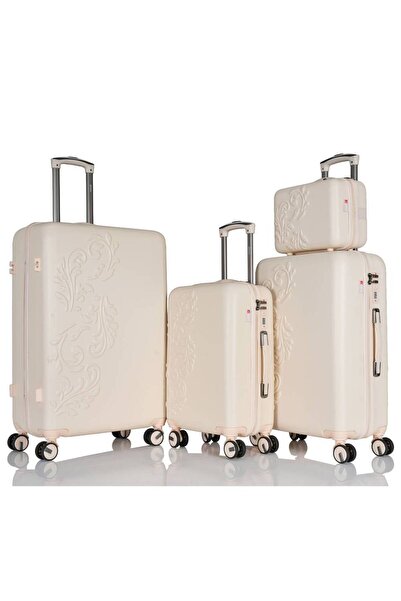 Assoda Set of 4 Suitcases Beige Duffle Bride Strong Material Internal Compart...