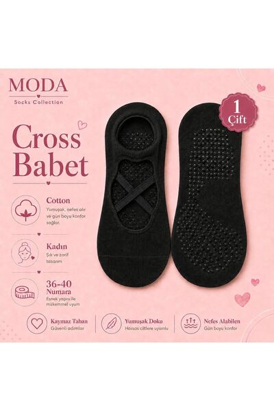 Kaydırmaz Cross Babet Kadın Çorabı 1 Çift Siyah
