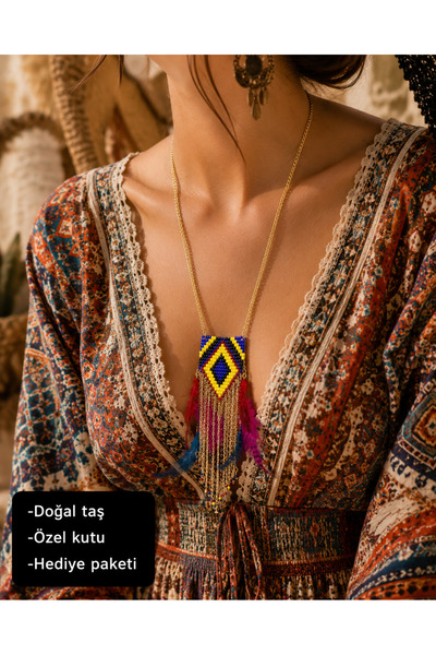 HER ŞEY NOTA www.herseynota.com Azura Nomad Bohemian Handmade Beaded Feathere...