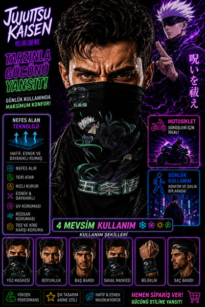 FG KONNİCHİWA Jujutsu Kaisen Bandana Anime Face Mask and Neck Gaiter and Dail...