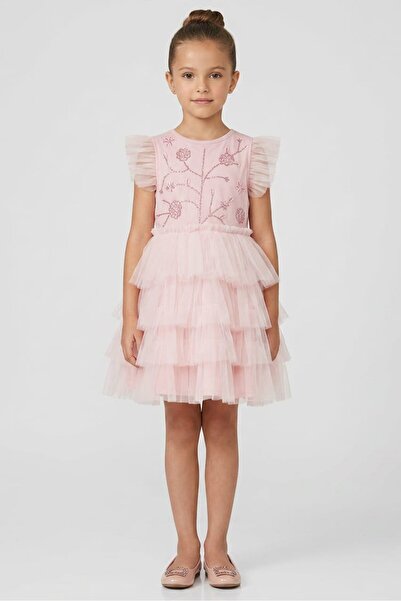 Luna Moon Kids Girl Embellished Dress, Light Pink