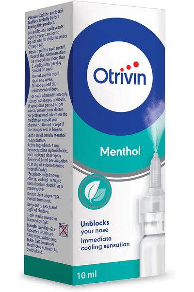 OTRIVIN 0.1% Menthol Nasal Spray for Unblock Nose with Cooling Sensation 10 ml