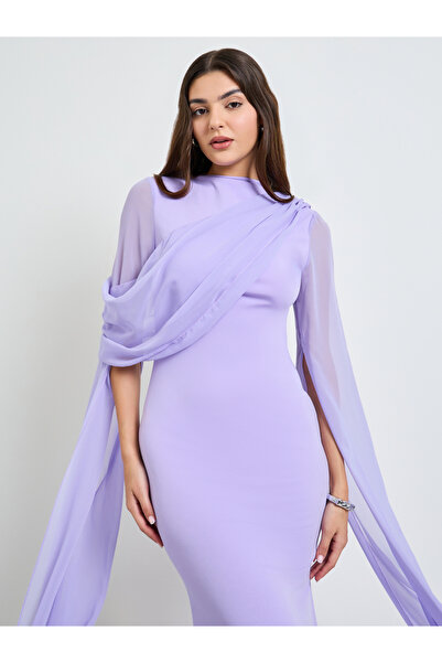 Take Two By Styli Purple Slit Sleeve Draped Maxi Dress