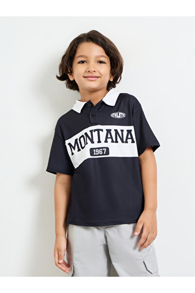 Styli Boys Oversized Text Printed Polo T-Shirt