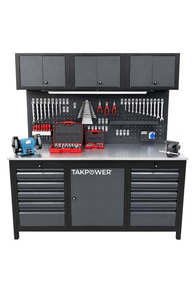 TAKPOWER2 Metre IZELTAS Dolu Takım Tezgahı 10 Çekmeceli Üsten Dolaplı Premium