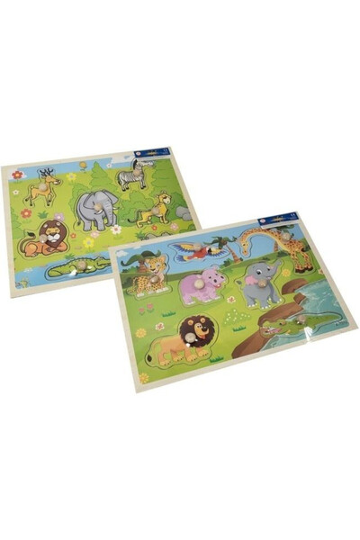 OEM Puzzle din lemn Merkpol animale safari/jungla, educationale, cu manere, m...
