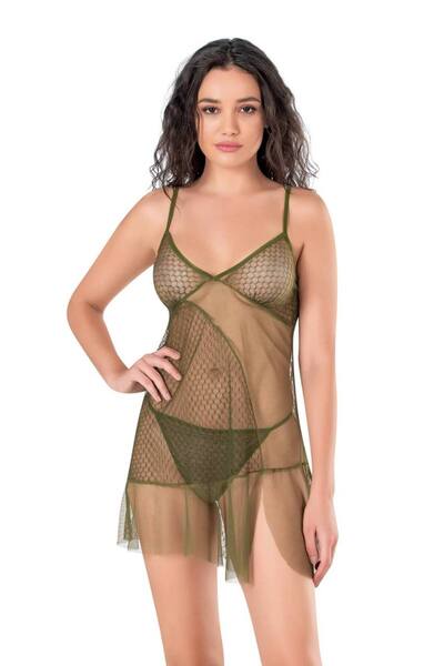 ROZENİN LINGERIE Kadın Romantik Askılı Dantel Tül Gecelik String Hediyeli