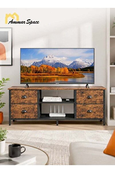 Ammar Space Wooden TV Stand TV Cabinet with 4 Drawers & Open Shelves, Enterta...