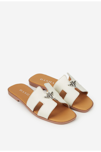 Dasha Sandale dama stil papuc din piele bej cu ornament
