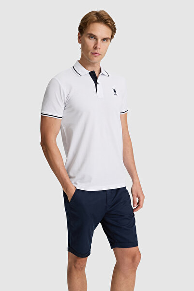 U.S. Polo Assn. Men's White Slim Fit Polo Collar Basic T-Shirt 50326975-Vr013