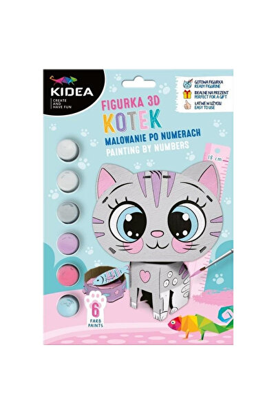 Derform Figurina 3D Kotek de pictat pe numere, cu 6 vopsele incluse, cutie co...