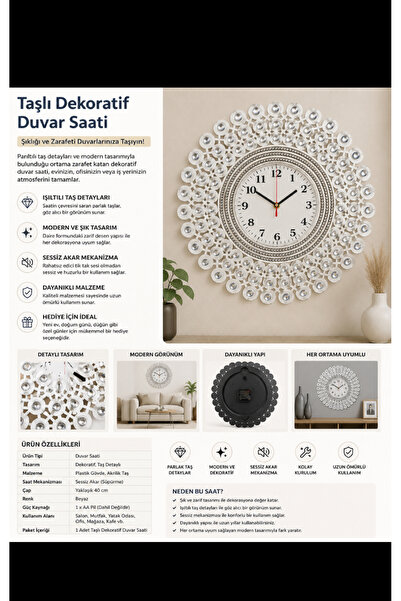 efe zuccaciye Dekoratif taşlı duvar saati / yuvarlak / duvar saati