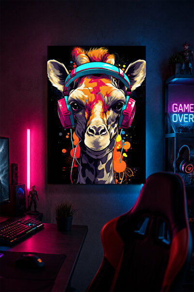 Lucena Tablou de perete metalic cu căști de gaming, decor pentru cameră de ga...