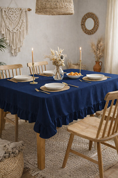 SADEN HOME Firfirli Dark Blue Tablecloth, Bohemian Style
