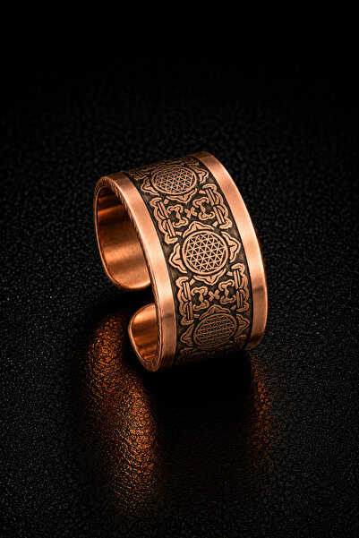 İyyaKee Men's and Women's Copper Ring Lotus Flower of Life Model Patterned Co...