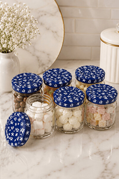 Sarkap Home 6'lı 40 ml Lacivert Mercan Kapaklı Kavanoz Seti