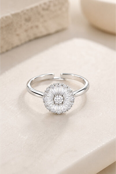 Alexis Carrel Jose Flower Shaped Zircon Stone Adjustable Baguette Gold Ring